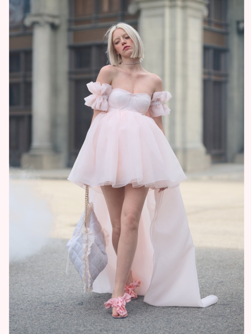 Selkie Blush Pink strawberry Off-Shoulder Tulle Dress size large